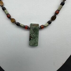 Michal Golan Vintage 1980s Necklace Green Jasper Tigers Eye Stone Mixed Bead